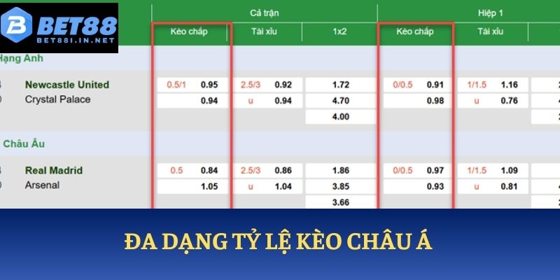 Tỷ lệ kèo 2 Đa dạng tỷ lệ kèo châu Á