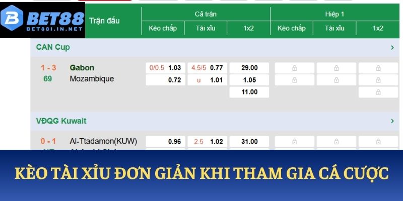 Tỷ lệ kèo 3 Kèo Tài Xỉu đơn giản khi tham gia cá cược